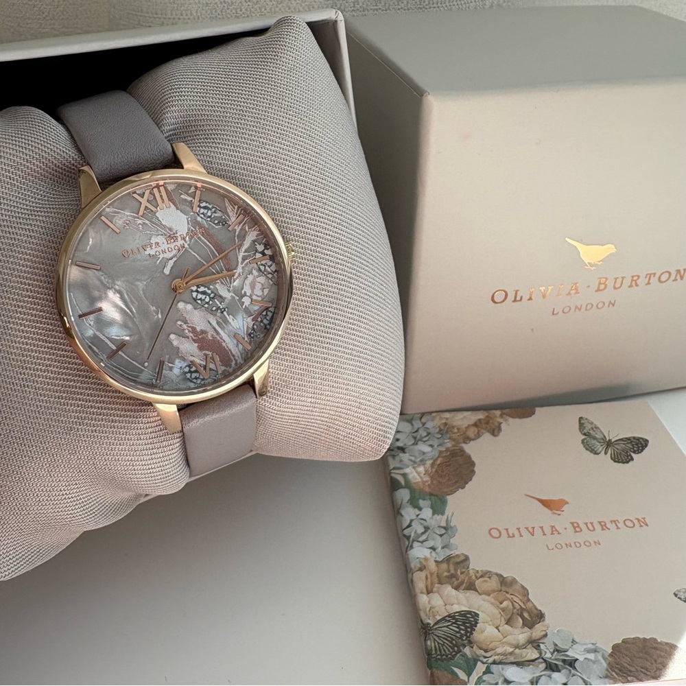 Olivia Burton Women's Floral/ Taupe Leather Rose Gold Watch